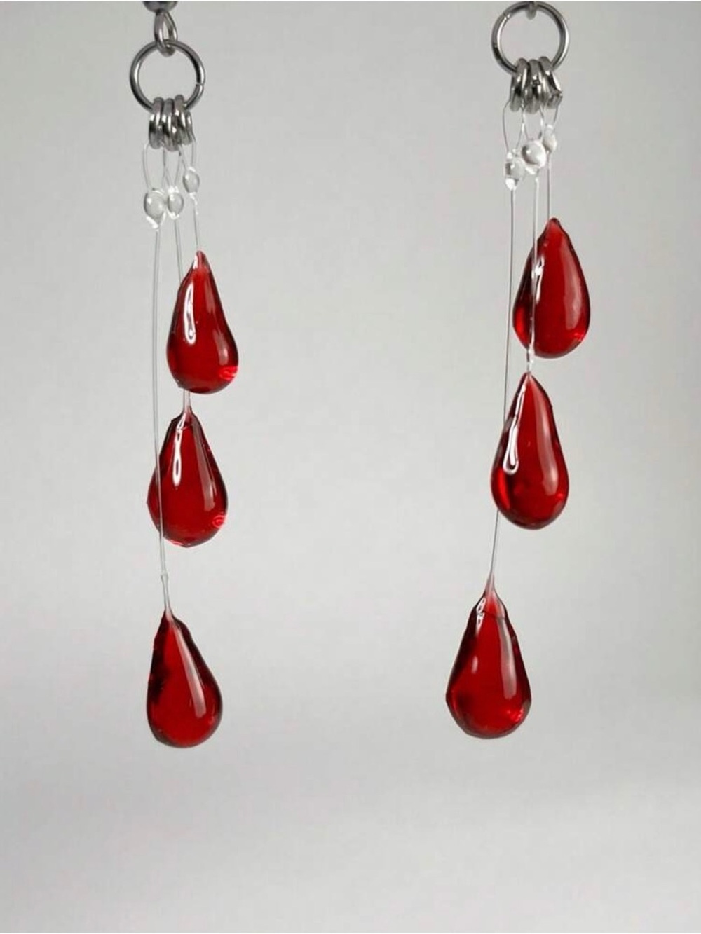 Red Glass Teardrop Dangle Earrings